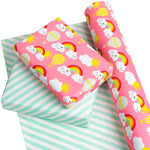 WRAPAHOLIC Reversible Birthday Wrapping Paper Jumbo Roll - 30 Inch X 100 Feet - Smiling Cloud and Rainbow Design