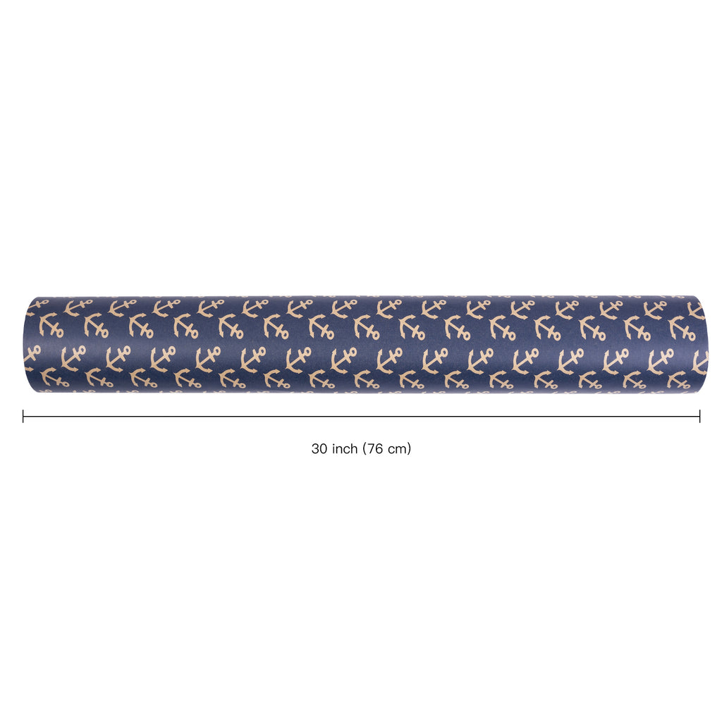 Kraft Wrapping Paper Roll - Navy Blue Anchor Pattern - 30 Inches x
