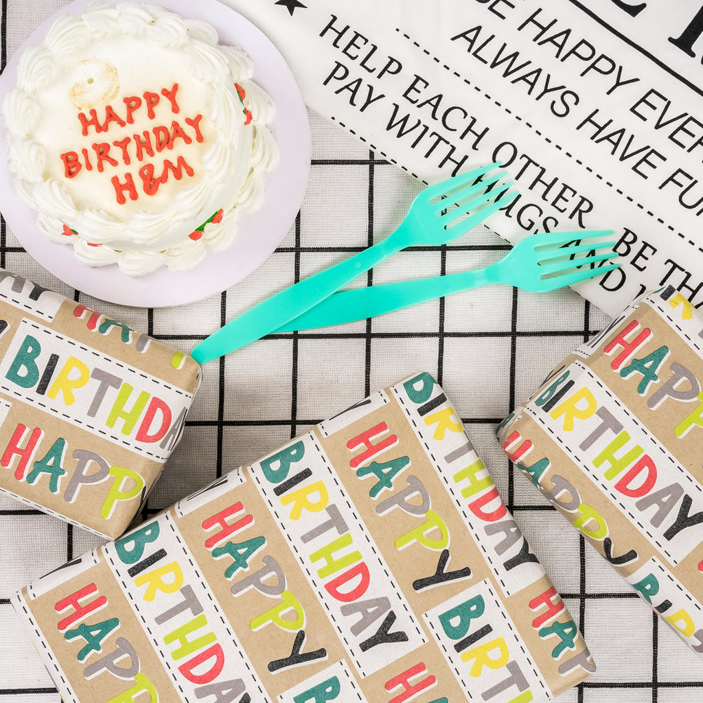 Kraft Wrapping Paper Roll - Happy Birthdat Text Pattern - 30