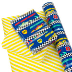 WRAPAHOLIC Reversible Wrapping Paper Jumbo Roll - 30 Inch X 100 Feet - Racing Cars Design