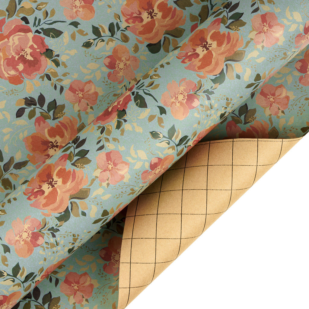  Gift Wrap - Retro Floral Aqua — Mac Paper Supply