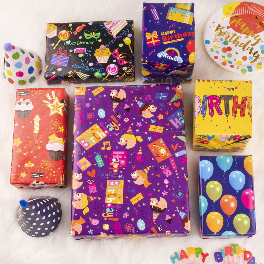 Personalise Flat Wrapping Paper for Birthday with Color Happy