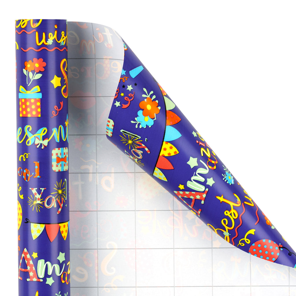 WRAPAHOLIC Birthday Wrapping Paper Roll - Mini Roll - 3 Rolls - 17 Inch X  120 Inch Per Roll - Colorful Happy Birthday Lettering and Balloons Design