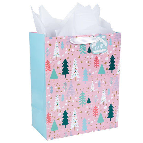 Assort Large Christmas Gift Bag Pink 9 Pack 10x5x13