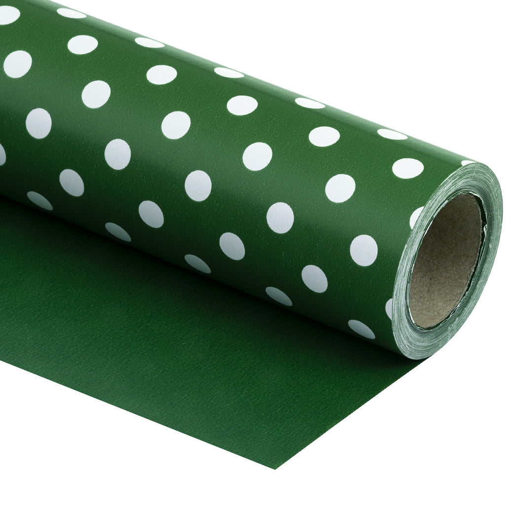 Dots Gift Wrapping Paper Reversible Dark Green 30” x33 feet