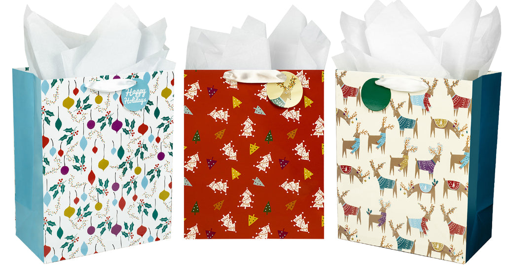 Assort Large Christmas Gift Bag Deer 9 Pack 10x5x13