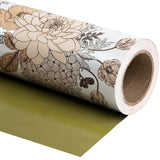 WRAPAHOLIC Reversible Vintage Floral Green Wrapping Paper Jumbo Roll - 24 Inch X 100 Feet
