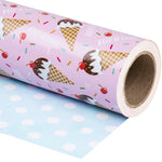 WRAPAHOLIC Reversible Ice-Cream Wrapping Paper Roll - 30 Inch X 100 Feet Jumbo Roll