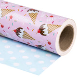 WRAPAHOLIC Reversible Ice-Cream Wrapping Paper Roll - 30 Inch X 100 Feet Jumbo Roll
