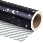 WRAPAHOLIC Reversible Metallic Foil Navy Constellation Wrapping Paper Jumbo Roll  - 24 Inch X 100 Feet