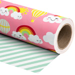 WRAPAHOLIC Reversible Birthday Wrapping Paper Jumbo Roll - 30 Inch X 100 Feet - Smiling Cloud and Rainbow Design