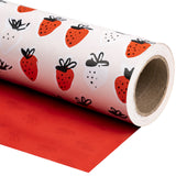 WRAPAHOLIC Reversible Wrapping Paper with Strawberry Design - 30 Inch X 100 Feet Jumbo Roll