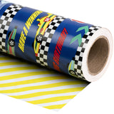 WRAPAHOLIC Reversible Wrapping Paper Jumbo Roll - 30 Inch X 100 Feet - Racing Cars Design
