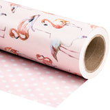 WRAPAHOLIC Reversible Wrapping Paper with Adorable Flamingo Design - 30 Inch X 100 Feet Jumbo Roll