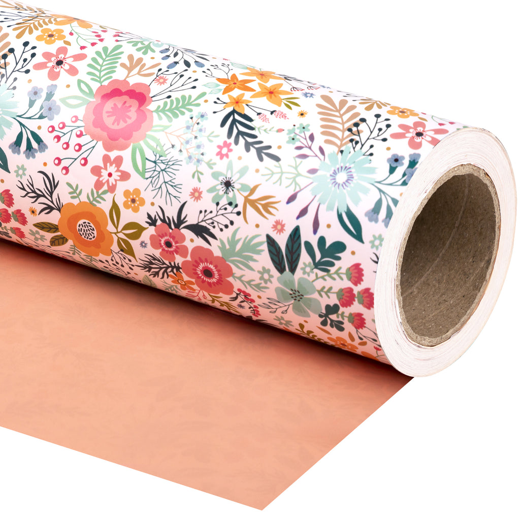 WRAPAHOLIC Wrapping Paper Roll - The Vintage Floral Printed on Silver  Pearlized Paper,Perfect for Wedding, Birthday, Holiday, Baby Shower Wrap -  30