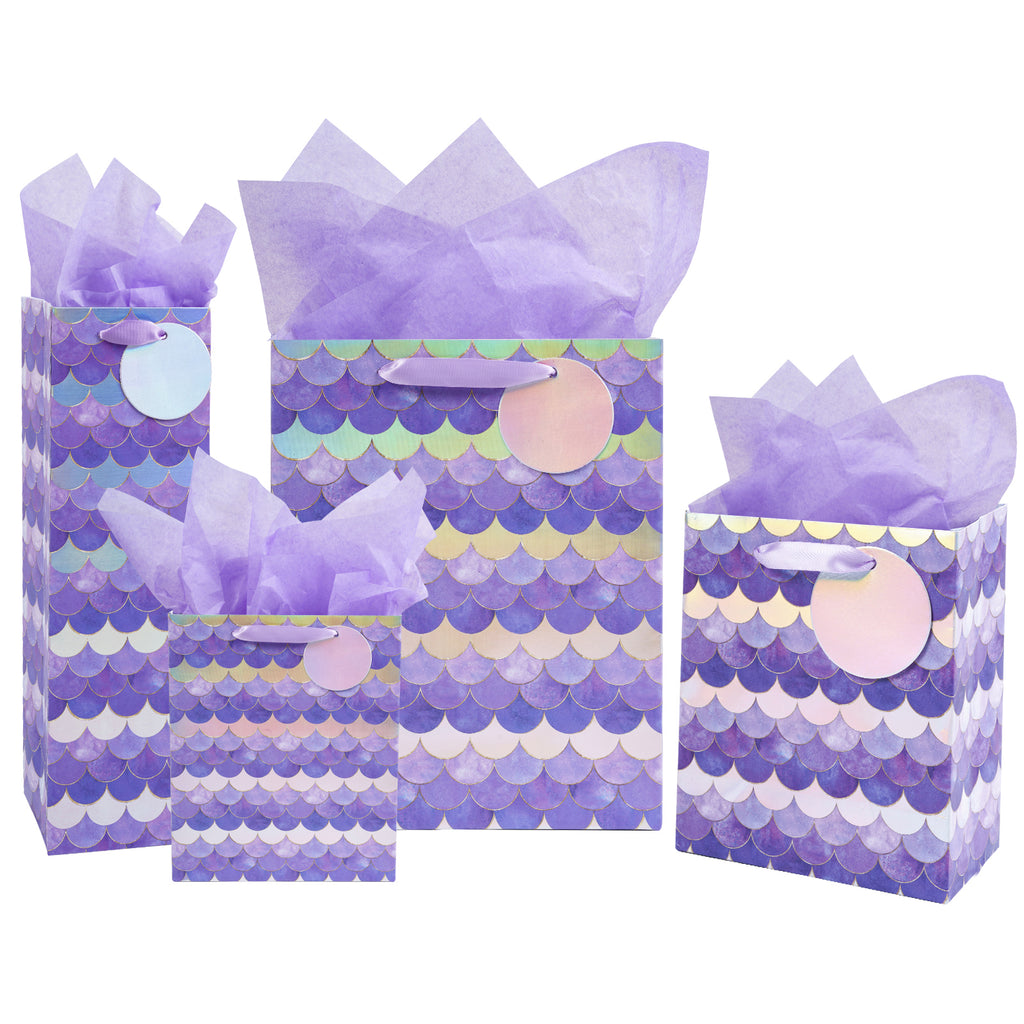 Gift Bags Set - 4 Pack - Purple & Silver Fish Scales With White Tissue –  WrapaholicGifts