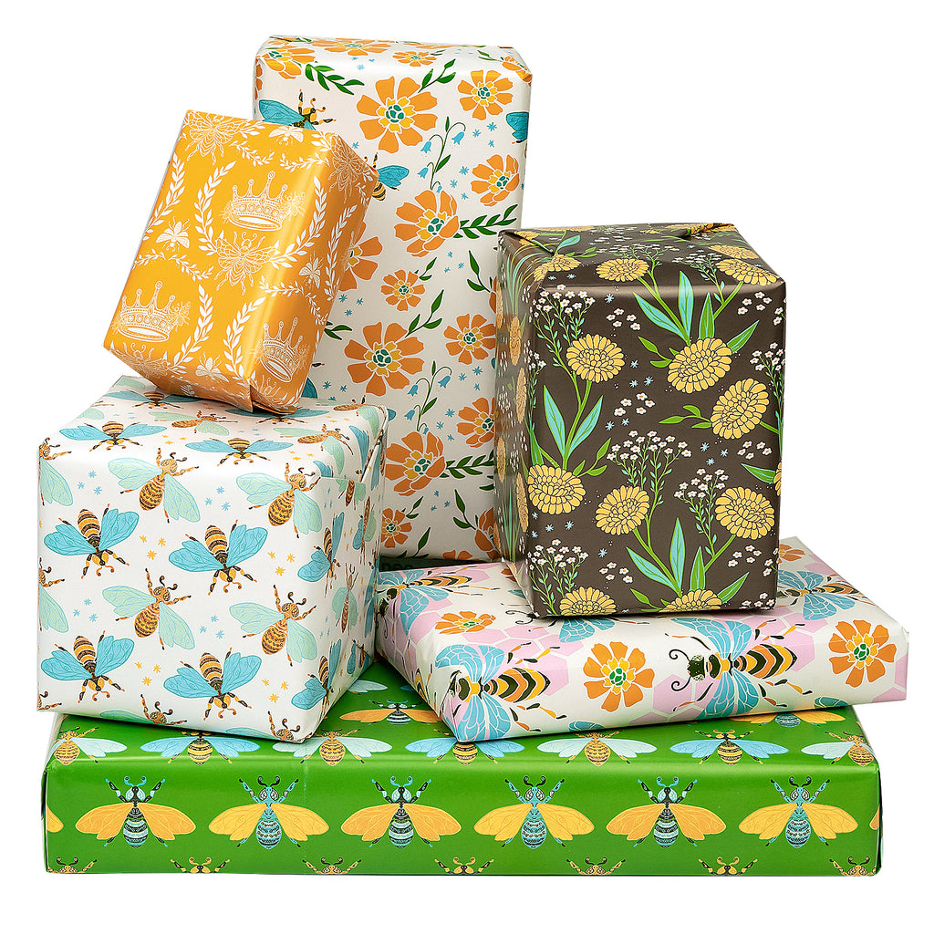 Gift Wrapping Paper Flat Sheet with Bee Pattern - 6 Sheet/ Pack –  WrapaholicGifts