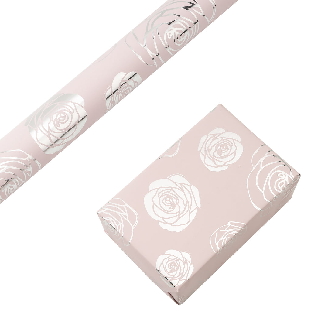 Silver Foil Rose Baby Pink Wrapping Paper Roll for Wedding, Birthday - –  WrapaholicGifts