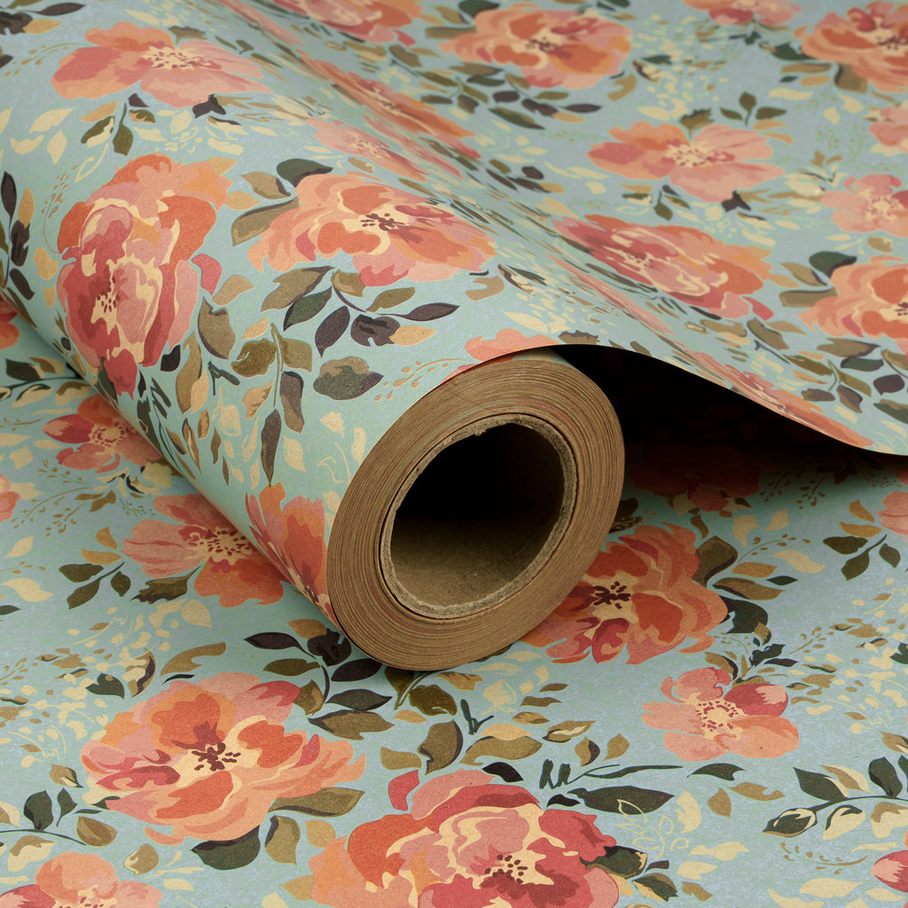 Retro Floral Charcoal Gift Wrap 1/4 Ream 208 ft x 24 in