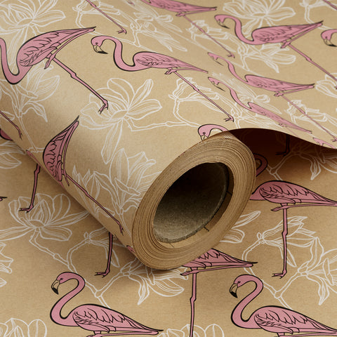 kraft-wrapping-paper-roll-pink-flamingo-and-white-flowers-24-inches-x-100-feet-2