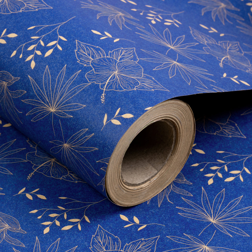 Kraft Wrapping Paper Roll - Blue Flowers and Plants Pattern - 30 Inche –  WrapaholicGifts