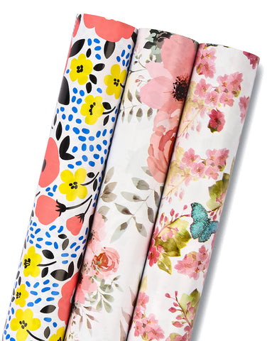 Drifting Blossoms Floral Gift Wrap Roll 5 ft x 30 in (8 Count)