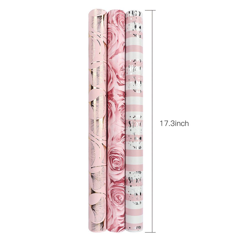 Wrapaholic 3 Different Pink Floral Designs Wrapping Paper Roll -(14.4 –  WrapaholicGifts