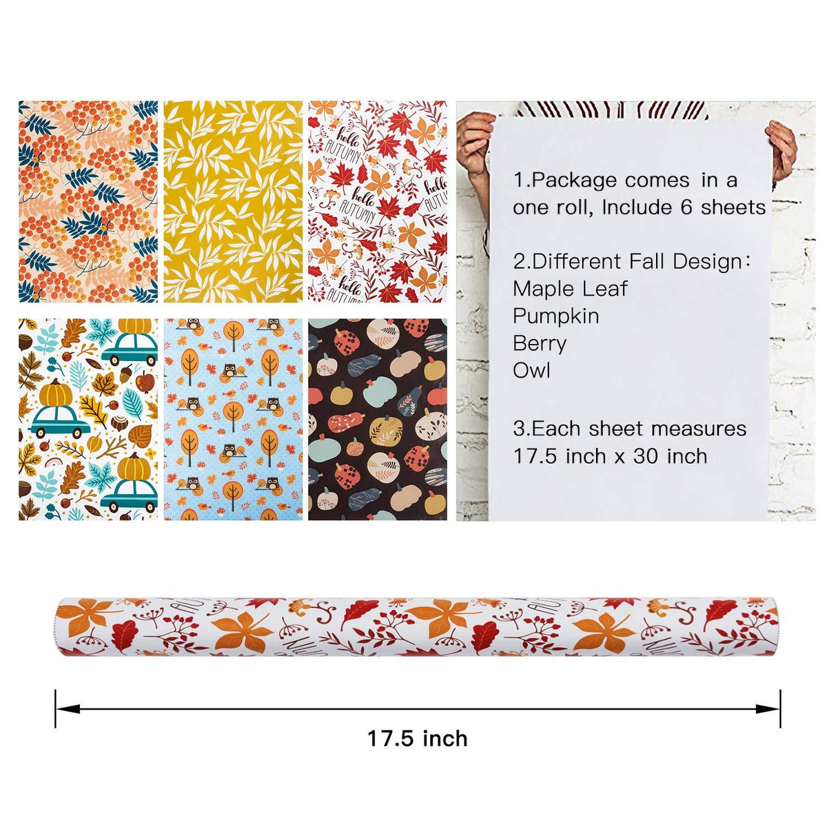 Autumn Gift Wrap Paper Flat Sheet 6pcs/Roll Harvest – WRAPAHOLIC