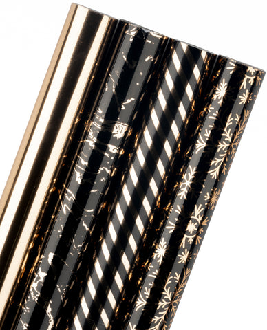 Wrapaholic Black & Gold Gift Wrapping Paper - 4 Rolls/ Set
