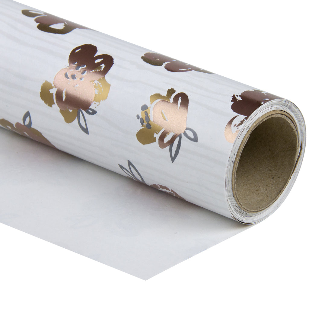WRAPAHOLIC Wrapping Paper Roll - The Vintage Floral Printed on Silver  Pearlized Paper,Perfect for Wedding, Birthday, Holiday, Baby Shower Wrap -  30