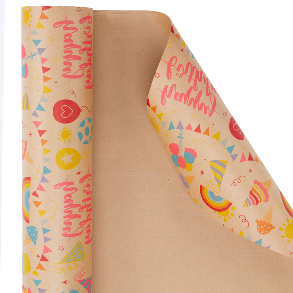 Wrapaholic Birthday Design Brown Kraft Gift Wrapping Paper