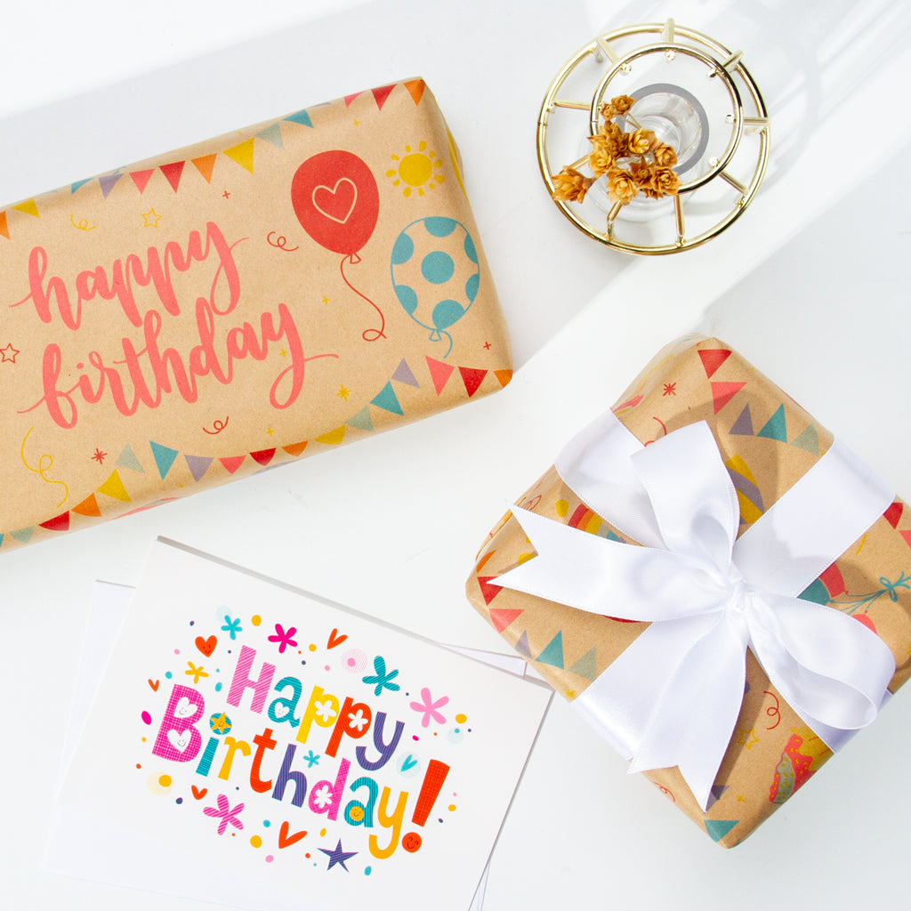 Homeral Brown Kraft Wrapping Paper 12 Sheets-27.6 x 19.7 inches with Happy  Birthday Lettering Design for Birthday,Baby Shower,Party