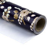 Wrapaholic-Black-Color-with-Coral-and -Gold-Print- Floral-Design- Gift-Wrapping- Paper-Roll-1 
