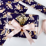 Wrapaholic-Black-Color-with-Coral-and -Gold-Print- Floral-Design- Gift-Wrapping- Paper-Roll-5 