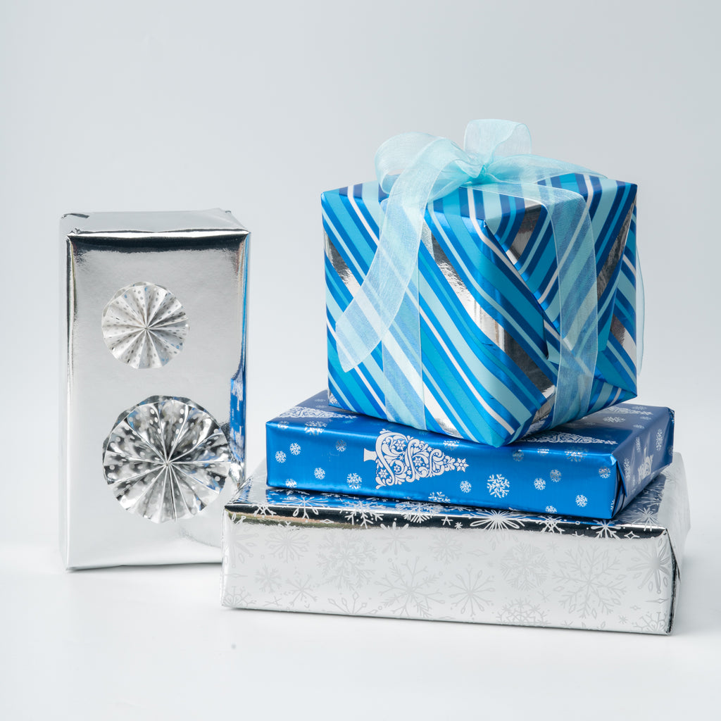 Christmas Silver Foil Gift Wrapping Paper - 4 Rolls/ Set – WrapaholicGifts