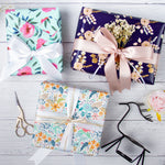 Wrapaholic-Blue Color-with-Rose-Pink-Floral-Design-Gift -Wrapping- Paper-Roll-6
