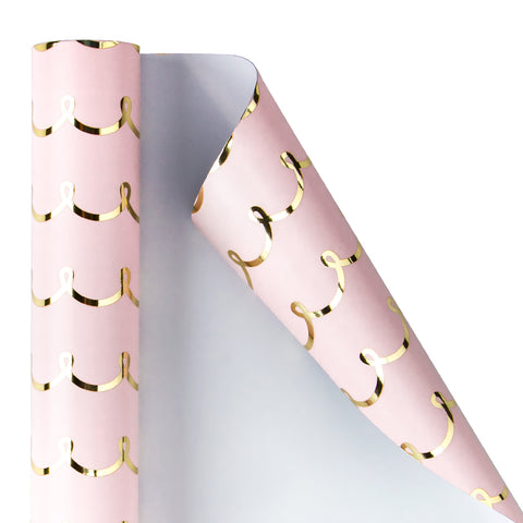 Wrapaholic Pink and Gold Lines Print Gift Wrapping Paper Roll