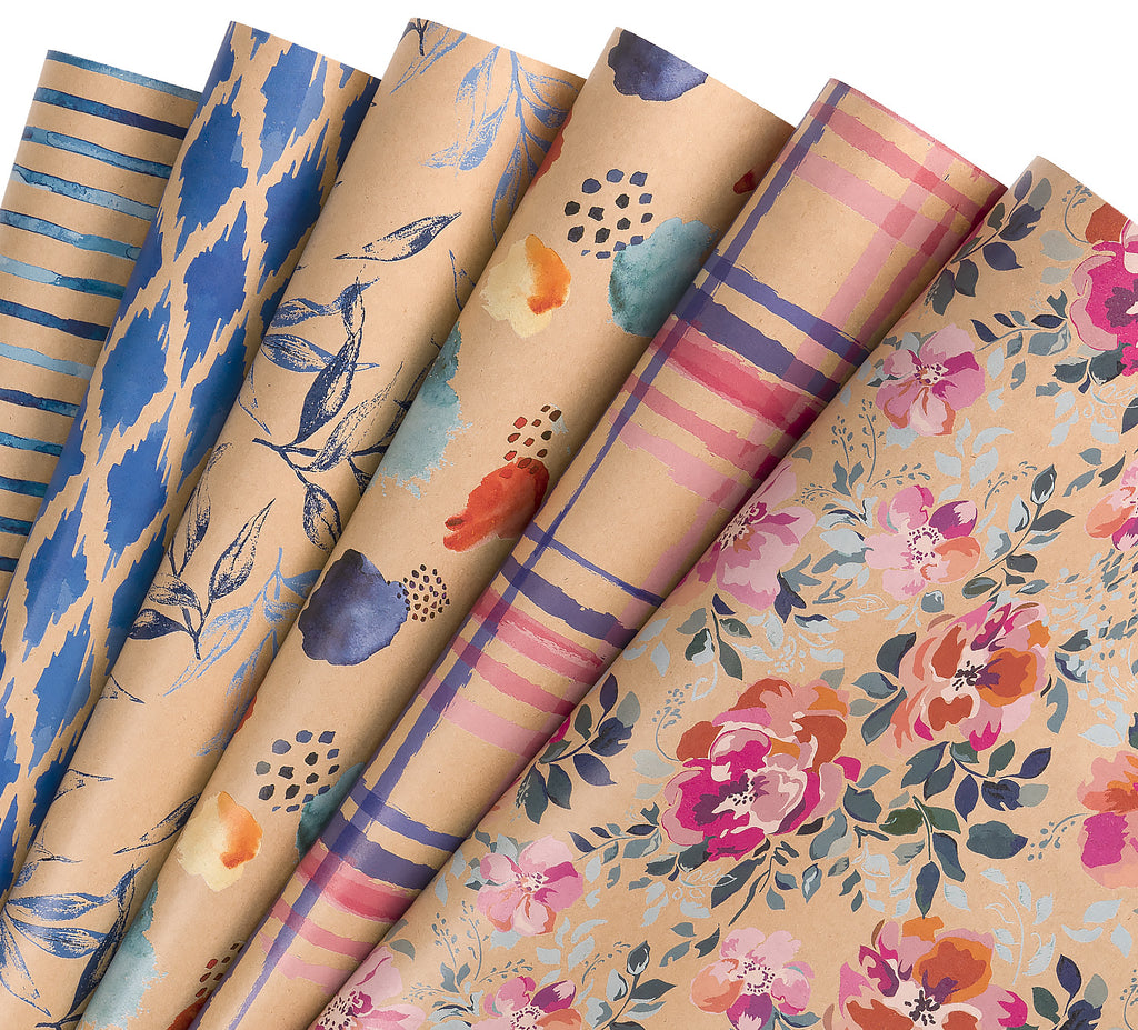Kraft Gift Wrap Paper Sheet 6pcs Roll Floral WRAPAHOLIC kraft-gift-wrap-paper-sheet-6pcs-roll-floral-wrapaholic