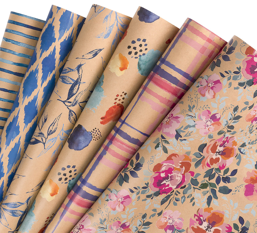 Kraft Gift Wrap Paper Sheet 6pcs/Roll Floral – WrapaholicGifts