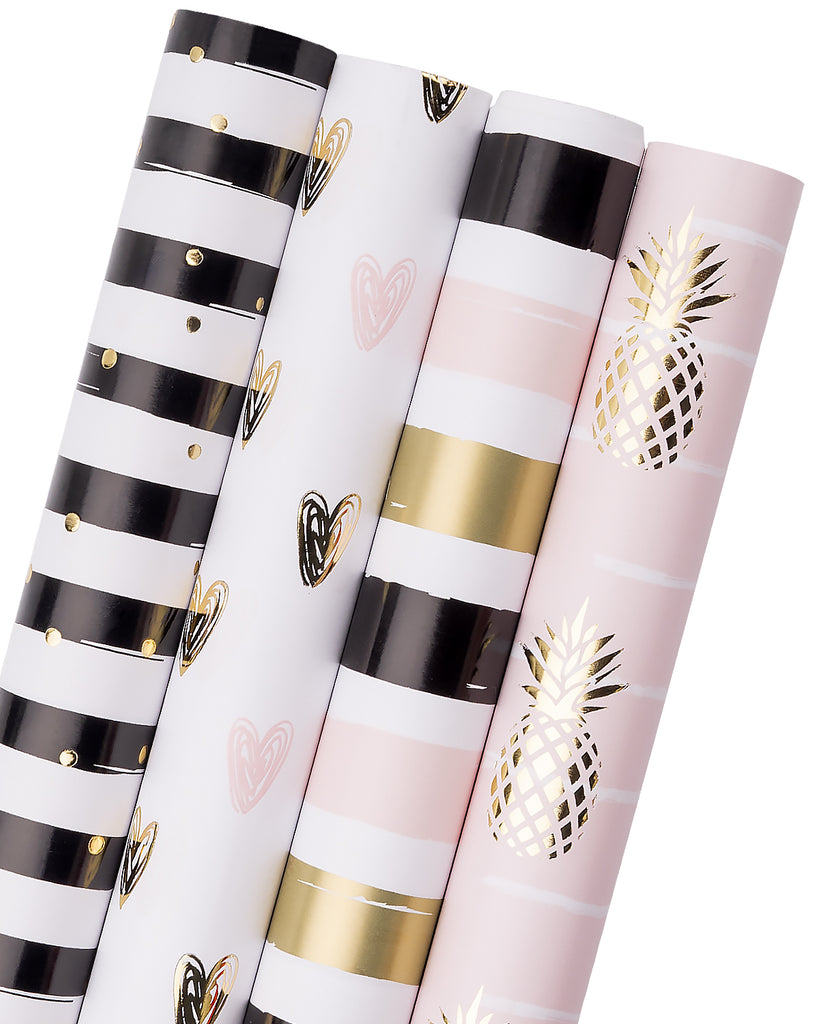Rose Gold Foil Gift Wrapping Paper Roll, 4 Rolls/Set – WrapaholicGifts