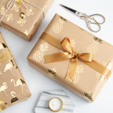 Bees Gift Wrap Paper Flat Sheet 6pcs/Roll Gold Foil