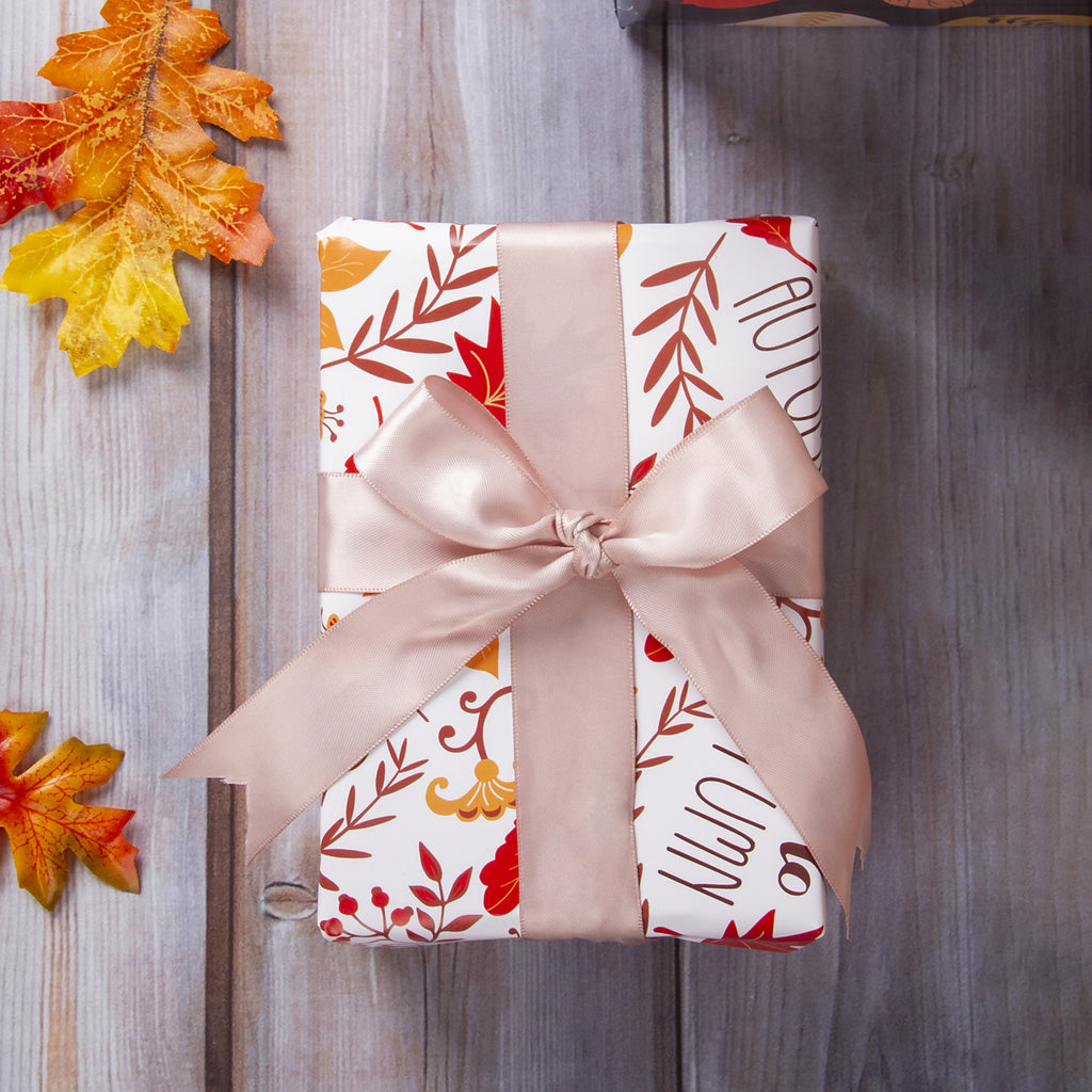 WRAPAHOLIC Wrapping Paper Sheet - Maple Leaf and Pumpkin Autumn Design for Fall Celebrating, Birthday, Holiday, Wedding, Baby Shower - 1 Roll