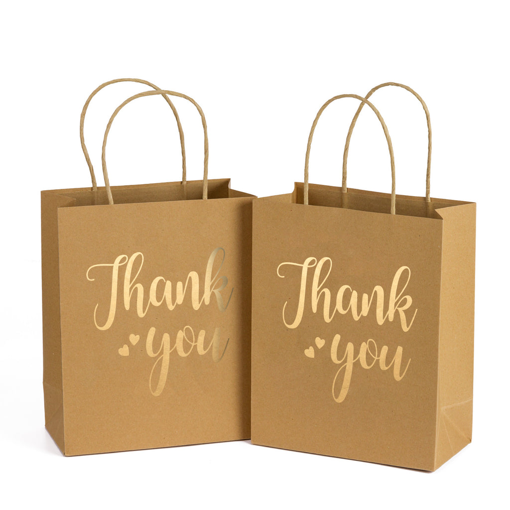 Medium Size Gift Bags - Thank you Gold Foil 12 Pack - 8 x 4 x 10