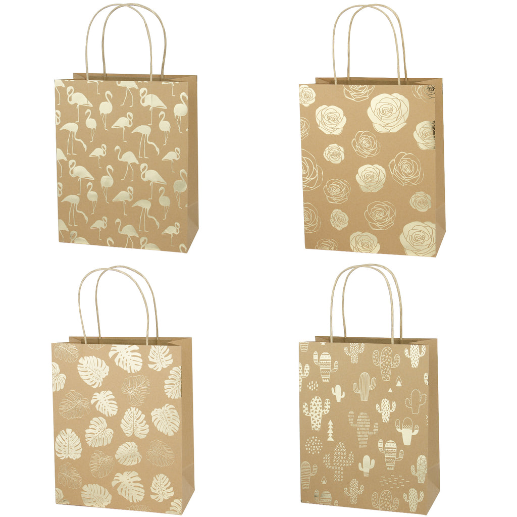 Gift Bags Set - 4 Pack - Navy Blue Gold Design With Gold Tissue