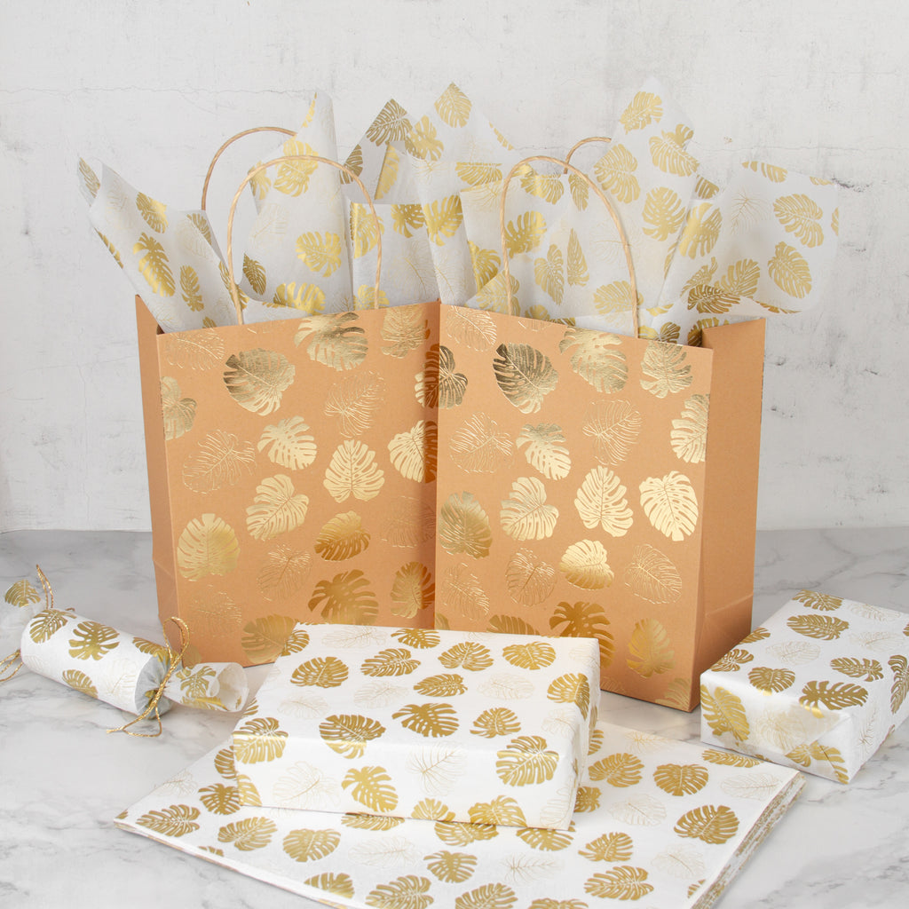 Gold Gift Bags with Tissue Paper (5.45 x 7.8 x 2.45 in, 20 Pack)