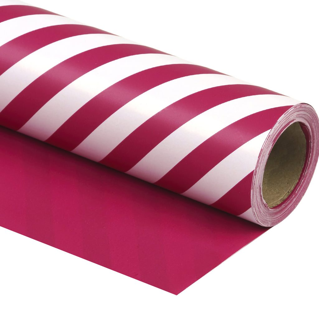 Diagonal Stripe Gift Wrapping Paper, Reversible, Hot Pink 30” x33