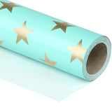 Wrapaholic-Mint-Color- with-Gold-Print Star-Design-Gift -Wrapping-Paper-Roll-1 