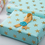 Wrapaholic-Mint-Color- with-Gold-Print Star-Design-Gift -Wrapping-Paper-Roll-4 