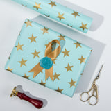 Wrapaholic-Mint-Color- with-Gold-Print Star-Design-Gift -Wrapping-Paper-Roll-5