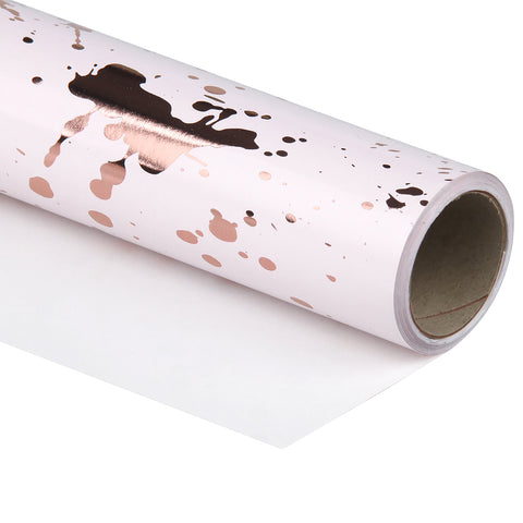 Wrapaholic- Pink-Color-with Gold-Foil-Splash-Ink- Design-Gift Wrapping-Paper -Roll-1